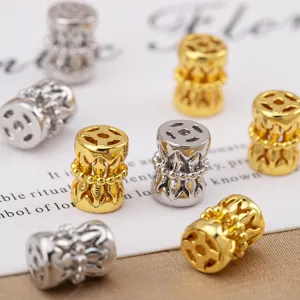 Copper hollow flower drum beads DIY bracelet necklace spacer beads loose jewelry accessories