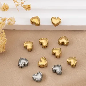 Perline sciolte a forma di cuore in acciaio inossidabile con bordo in pizzo per bracciali.