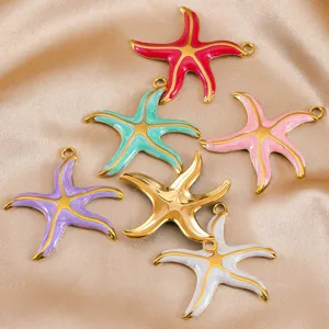 Colgante de estrella de mar de acero inoxidable esmalte marino bricolaje joyería accesorio