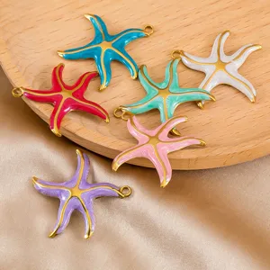 Colgantes de estrella de mar de esmalte colorido de acero inoxidable para hacer joyas DIY chic