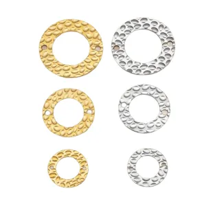 Acero Inoxidable Chapado Oro 18K Textura Martillada Doble Agujero Colgante Redondo DIY
