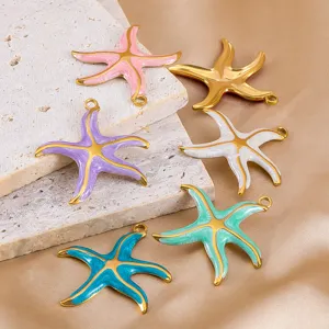 Moda Colgante de Estrella de Mar de Acero Inoxidable 304 Accesorio de Joyería DIY Abalorio Esmaltado para Collar Pulsera Mujer