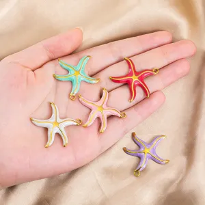 Colgantes de estrella de mar de esmalte de acero inoxidable verano animales marinos