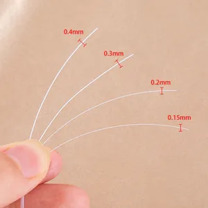 Vista detallada de hilo para abalorios no elástico en medidas 0.4mm a 0.15mm para manualidades.
