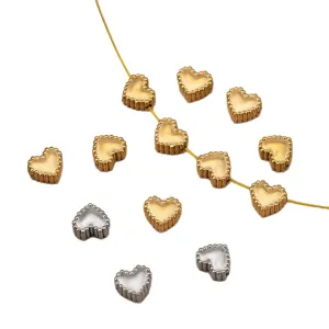 Perline cuore in acciaio inox pizzo DIY braccialetto accessori gioielli foro oro argento sfuse