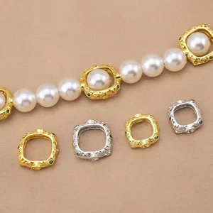 Copper Square Pattern Connecting Ring DIY Beading Jewelry Accessories Gold and Silver Plated Geometric Spacer Beads Findings