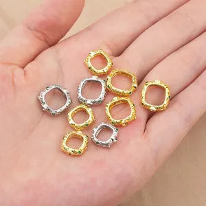Gold silver square carved beads green rhinestone DIY jewelry making connector charms accessories