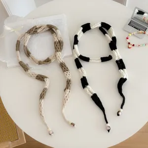 Écharpe en Maille Color Block Tendance Style Coréen pour Femmes Écharpe Fine avec Perles en Bois Accessoires Mode Été