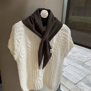 Korean style soft knit triangular small scarf for women, cozy autumn winter neck warmer shawl.