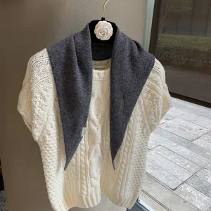Korean style soft knit triangle scarf for women, versatile autumn mini neck warm shawl.