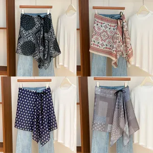 Women Vintage Paisley Print Layering Skirt Wrap Shirt Extender Tie-up Scarf Waist Apron Floral Pattern Lightweight Scarf