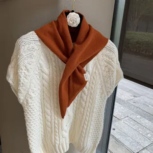 Knitted triangle scarf for women soft warm autumn winter rust orange stylish neck shawl