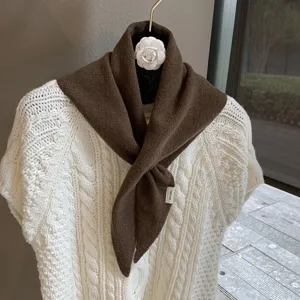 Brown knitted triangular scarf for women, soft autumn winter warm small shawl neck warmer.