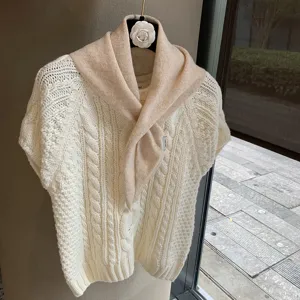 Korean style soft knit triangle scarf and short sleeve sweater set for women autumn chic