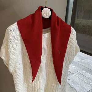 Knitted triangle scarf for women, soft red neck warmer and cute autumn winter mini shawl.