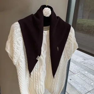 Korean style soft knit triangle scarf for women, elegant dark brown autumn neck warmer shawl.
