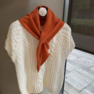 Korean soft knit triangle scarf for women, cozy autumn versatile warm shoulder shawl with elegant style.