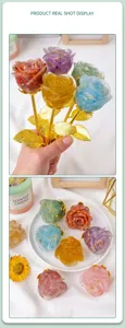 Crystal resin rose flower handicraft with gold foil, perfect for Valentine gift decor.