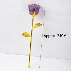 Crystal Rose Flower Figurine Gold Stem Artificial Flower Gift Home Decor 24cm Length