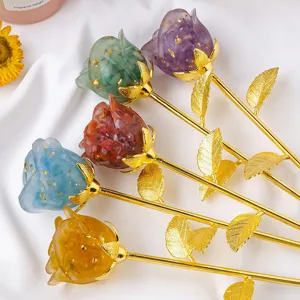 Crystal gravel epoxy resin rose flower handicraft, colorful decorative rose gift for home.