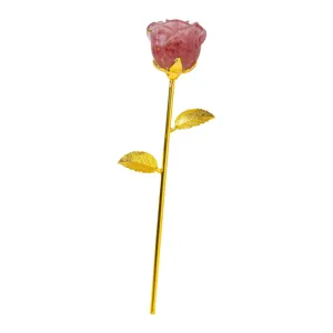 Gold Stem Crystal Rose Flower Ornament Valentine Gift Home Decor Tabletop Centerpiece