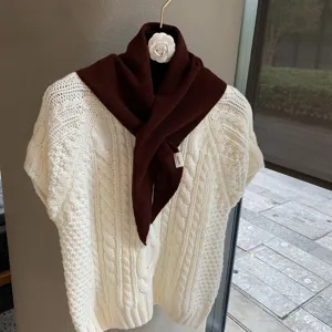 Korean style soft knitted triangle scarf and white knit top set, autumn winter cozy warm shawl.