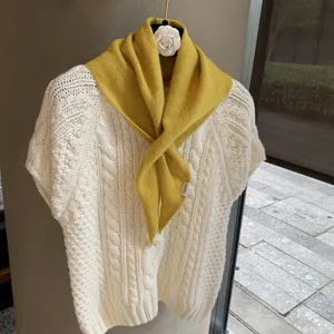 Korean style knit triangle scarf and white cable knit short sleeve sweater set cozy chic.