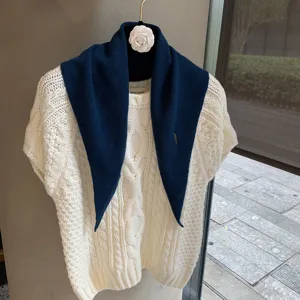 Korean style soft knit triangle scarf paired with white cable knit sweater top set.