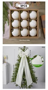 Christmas burlap ball ornaments set and large fabric tree bow decoration for holiday decor.