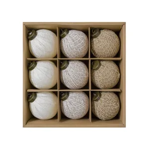 Christmas tree hanging balls set of 9 woven burlap ornament rustic holiday decor
