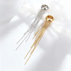 Edelstahl lange Quaste Ohrkappe C-Ring Kette Clip Ohrringe Gold Silber modischer Schmuck
