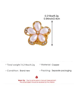 Elegant floral collar button with faux pearls and rhinestones for stylish shirts.
