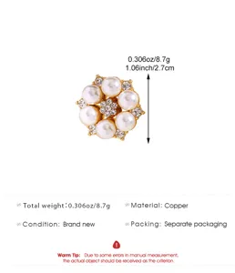 Pearl flower collar brooch detail view showing dimension and copper material specification.