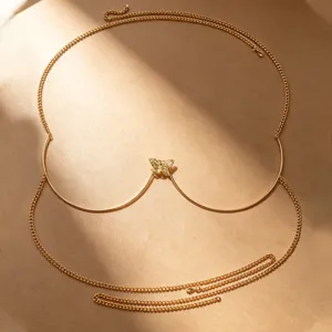 Gold butterfly body chain for women sexy bikini chest jewelry party fashion accessory chic.