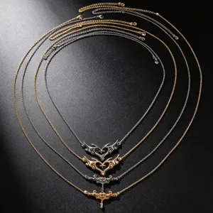 Elegante mehrlagige Taillenkette mit gothischem Herz-Flügel-Anhänger, Modeschmuck für Frauen.