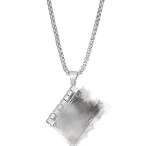 Collar con colgante de libro vintage plateado para hombres y mujeres, estilo hip hop.