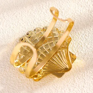 Gold tone shell open arm cuff bracelet beach vacation style fashion jewelry for women