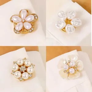 Copper Artificial Pearl Rhinestone Floral Cufflinks Minimalist Light Luxury Shirt Collar Pins Decorative Buttons