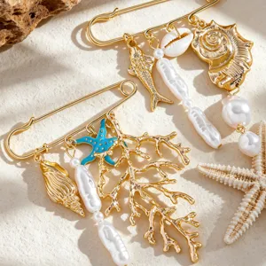 Spilla conchiglia stella marina stile marino estivo per vacanze accessorio decorativo abiti.