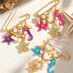 Dettaglio spilla in stile marino per vacanze estive con bellissime stelle marine.