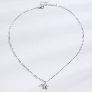 Vue détaillée de la délicate chaîne claviculaire étoile en argent avec zircone.