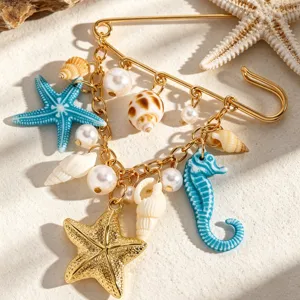Spilla spilla stile spiaggia estiva stella marina cavalluccio conchiglia perla gioiello
