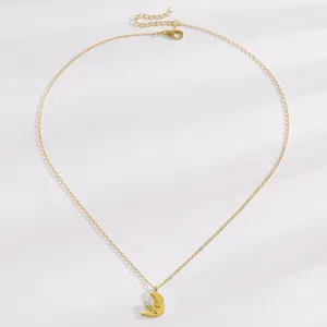 Collier pendentif étoile souriante et lune croissante plaqué or pour femme, chaîne clavicule.