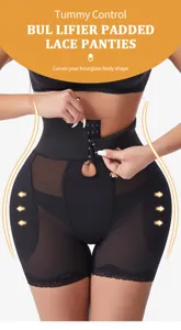 High waist tummy control padded lace panties for women body shaper hip enhancer shapewear.
