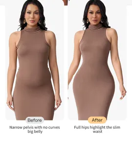 Detail view of women's high-waist tummy control shapewear showing body shaping and hip enhancement.