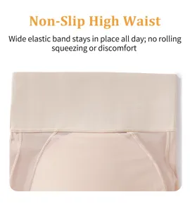 Close-up detail of high waist shaping underwear featuring wide elastic band for comfort.