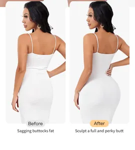 Detailed view of women's high-waist shapewear showing hip lifting and tummy control effect.
