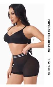 Damen hohe Taille Formwäsche atmungsaktives Mesh Po Lift Kontrolle Höschen und BH Set schwarz