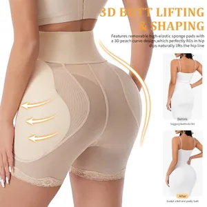 High waist butt lifting shaping shorts with removable sponge pads for enhanced curvy body.