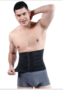 Detail view of black breathable waist trainer belt for men and women fitness shapewear.